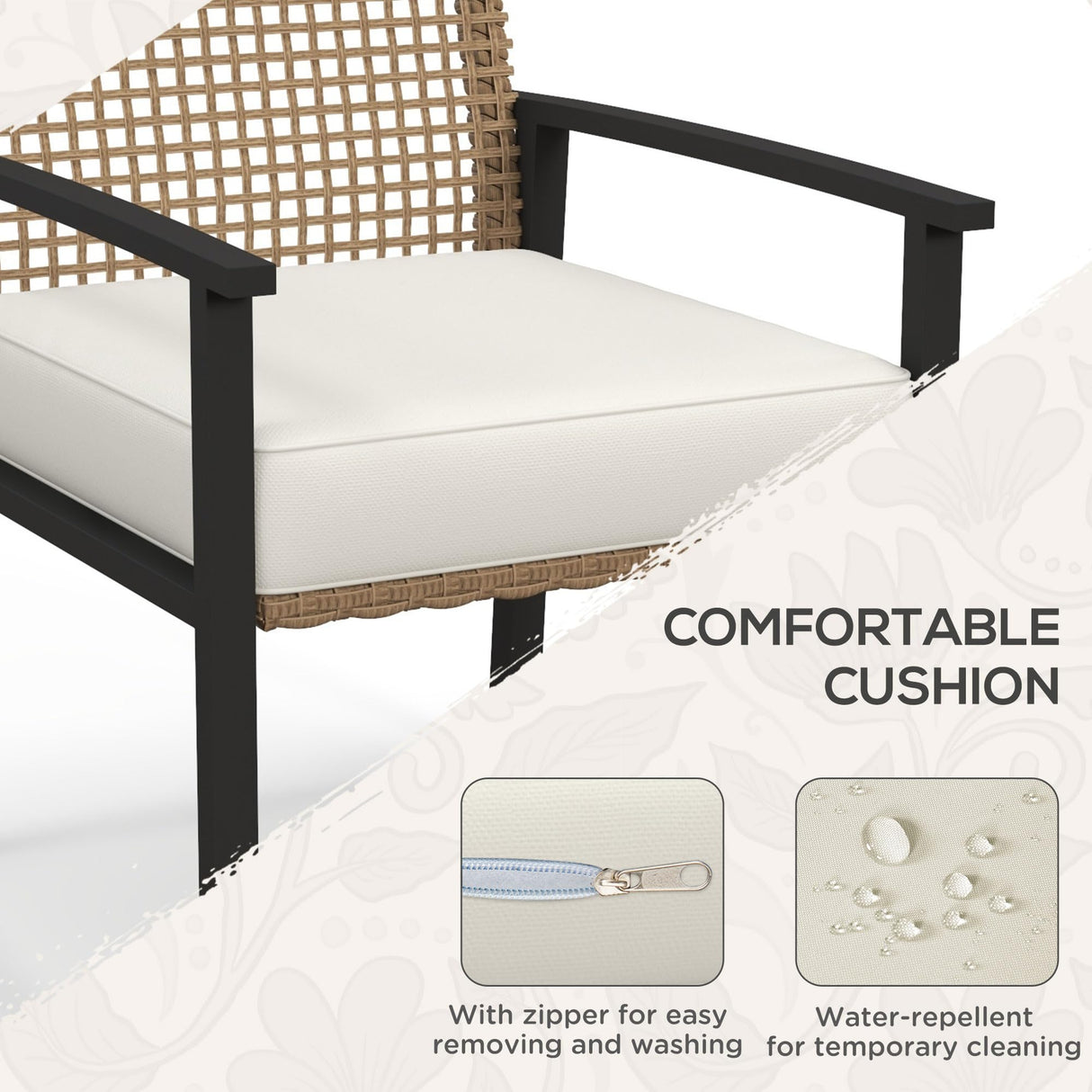 Outsunny 5 Pieces Outdoor Dining Set for 4, Wicker Rattan Patio Furniture Set, Patio Table and Chairs Set with Cushions, Square Metal Table Top, Conversation Set for Garden, Backyard, Deck, Beige Outsunny