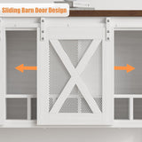 IDEALHOUSE Coffee Bar Cabinet, Console Entryway Table with Storage, Farmhouse Sideboard Buffet Cabinet with Sliding Barn Doors, Wine Liquor Cabinet with Racks for Kitchen, Hallway, Living Room, White IDEALHOUSE