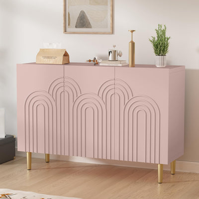 ARTPOWER 47" Accent Cabinet with Cloud Relief, Sideboard Buffet Cabinet with 3 Doors,Modern Buffet Cabinet,Credenza Storage Cabinet for Living Room, Kitchen, Dining Room, Hallway, Entryway, Pink