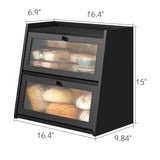 viewcare Black Bread Box, Double Layer Large Bread Box for Kitchen Counter, Bamboo Bread Storage Container with Wavy Acrylic Transparent Door viewcare