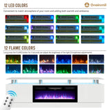 oneinmil Fireplace TV Stand with 36" Electric Fireplace,LED Light Entertainment Center,2 Tier TV Console Stand for TVs Up to 80",Fireplace for The Living Room TV Stand,White oneinmil