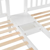 Merax Full Over Twin & Twin Bunk Bed for 3, Wooden Triple Bunk Bed with 2 Storage Drawers, Ladder and Guardrails, No Box Spring Needed, White Merax