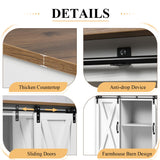 4 EVER WINNER Coffee Bar Cabinet with Sliding Barn Doors, 42” Farmhouse Coffee Station with Adjustable Shelves, Buffet Cabinet with Storage for Dining Room, White 4 EVER WINNER