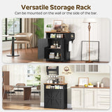 YATINEY Coffee Bar Cabinet, Kitchen Island with Storage, Farmhouse Sideboard Buffet Cabinet with Dual-Purpose Floating Shelf and Hooks, for Restaurant, Living Room, Rustic Brown KF22BR YATINEY