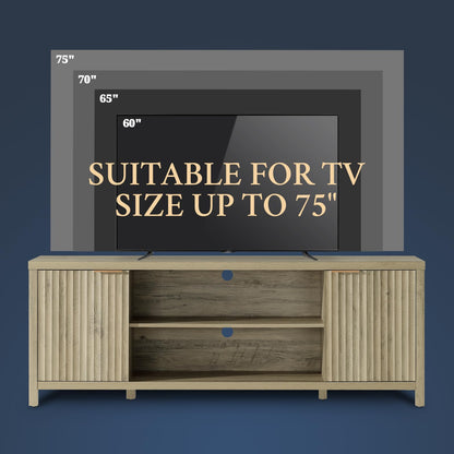 OAKHAM HOME Fluted TV Stands for Living Room, Heavy Duty Entertainment Center with Storage, Mid Century Modern Television Stands for 60/65/70/75 TV, Oxford Media TV Console (Large,Sunwashed Ash Oak)