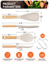 Cooking Spoon and Rice Scooper for Nonstick Cookwares, Great for Cooking and Serving Durable BPA-Free Matte Silicone, Wood Handle Spoon for Mixing, Scoop, and Scrape (KHAKI) Badiano