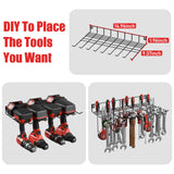 JUNNUJ Tool Organizer with Charging Station, 3 Layers Wall Mount Garage Tools Storage with 8 Outlets Power Strip, 4 Drills Holder Battery Heavy Duty Metal Shelf, Utility Rack with Hooks, Black JUNNUJ