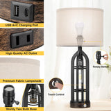 Table Lamp for Living Room - Lamps Set of 2 with USB C+A & Outlet, 3-Way Dimmable Farmhouse Lamps for Night Stands, Rustic Bedside Lamp for End Tables, Industrial Nightstand Lamps for Bedroom Seealle