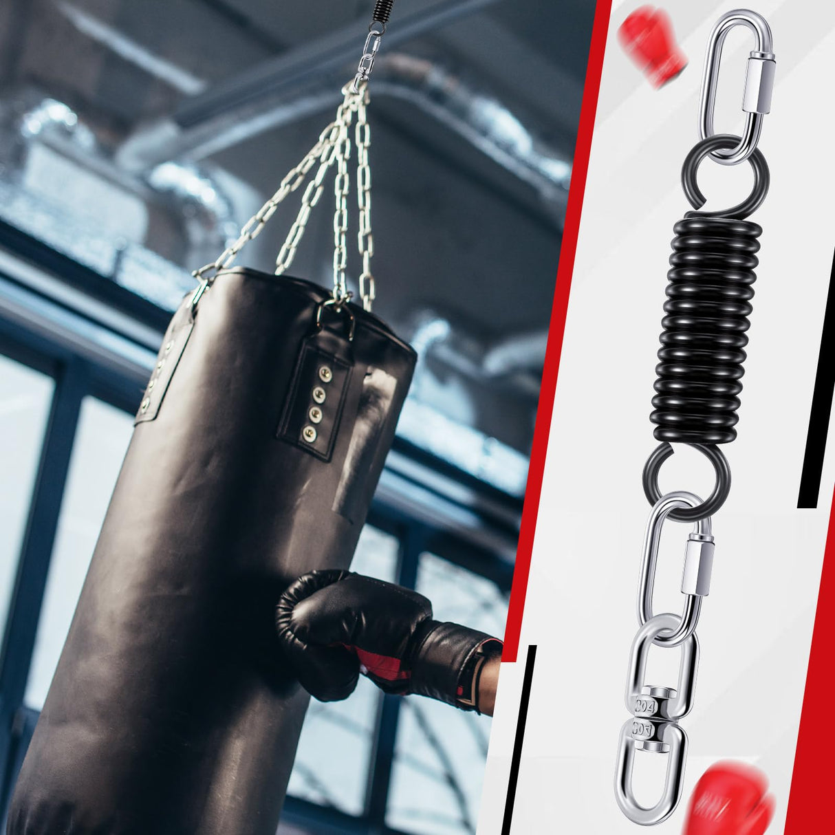 Zonon 8 Pcs Punching Bag Hanger Kit Heavy Bag Spring M8 Double Eye Swivel with Snap Hook Stainless Steel Heavy Bag Hanger for Boxing Bag, Gym Swing, Trapeze, Hammock up to 1000lbs Zonon