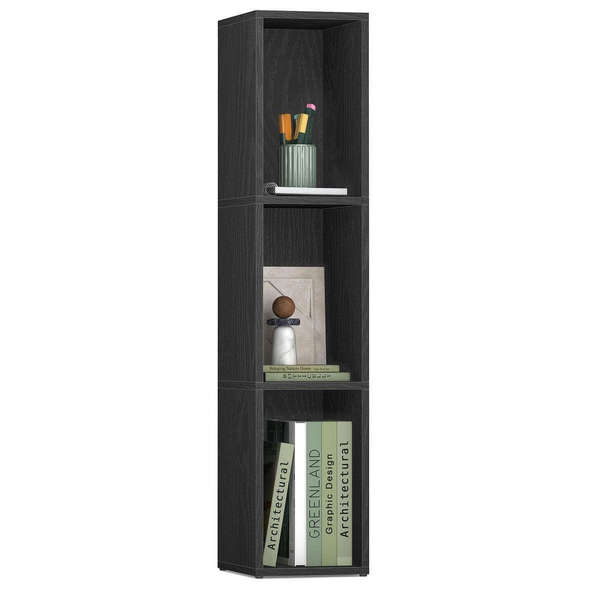 VASAGLE Custos Collection - Bookshelf, 3-Tier Bookcase, Book Shelf, Open Storage Shelf, 9.4 x 7.9 x 37.3 Inches, for Living Room, Home Office, Dining Room, Ebony Black ULBC523B01 VASAGLE