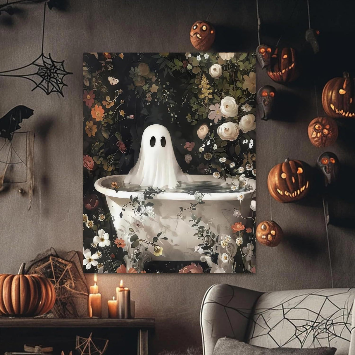 CEUHROG Halloween Paint by Numbers Kit for Adults,Funny Bathing Ghost Adult Paint by Number Kits on Canvas for Beginner,Retro Horror DIY Acrylic Painting by Numbers for Gift Home Decor(16x20inch) CEUHROG