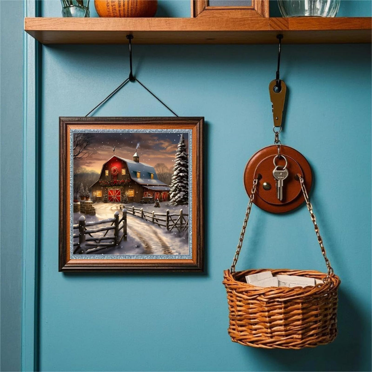 STGLCR Christmas Snowy Night Diamond Painting Kits,Winter Diamond Art Kit for Adults,Red House 5D Paint with Diamond Full Drill for Beginners Wall Decor12x12 STGLCR