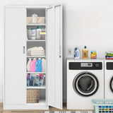 CMY Metal Storage Cabinet with Locking Doors and 5 Adjustable Shelves, 71” Tall Steel Storage Cabinets for Garage, Home Office, Pantry (White) CMY