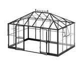 AMERLIFE 14x9.5x9 FT Hybrid Polycarbonate Greenhouse Quick Connector Fast Assembly, Swing 2 Doors Clear Panels, Walk-in Large Aluminum Greenhouse Winter Greenhouse for Outdoors, Black AMERLIFE