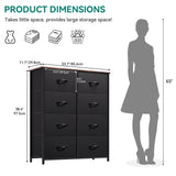 DWVO Dresser for Bedroom, Fabric Dresser with 8 Drawers, Tall Dresser, Double Dresser, Chest of Drawers for Closet, Living Room, Sturdy Steel Frame, Wooden Top, Easy Pull Handle, Black Ash DWVO