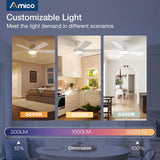 Amico Ceiling Fans with Lights, 42 Inch Low Profile Ceiling Fan with Light and Remote Control, Flush Mount, Reversible, 3CCT, Dimmable, Quiet, White Small Ceiling Fan for Bedroom Outdoor/Indoor Use Amico