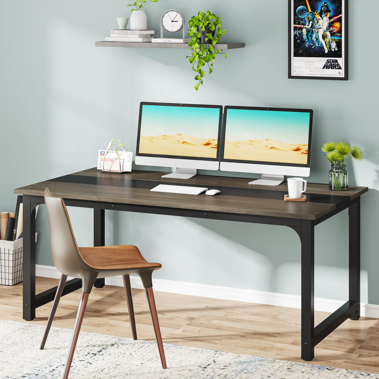 Tribesigns Modern Computer Desk, 63 x 31.5 inch Large Office Desk Computer Table Study Writing Desk Workstation for Home Office, Grey/Black Tribesigns