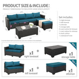 Rattaner 4 Pieces Patio Furniture Set Outdoor Sectional Wicker Patio Furniture Long Patio Couch with Ottoman and Outdoor Storage Table Weathering Rattaner