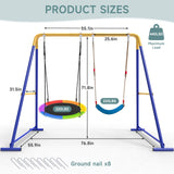 Swing Sets for Backyard, Toddler Swing Set with 2 Seat 1 Saucer & 1 Belt Seat, 440lbs Heavy-Duty Swing Frame w/8 Ground Stakes, A Frame Outdoor Swingset for Kids and Adults for Backyard SkylarkJoy