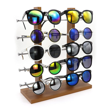 Sungee Sunglass Display Stand Wood Sunglasses Storage Rack Organizer Stand for Business and Home Or Shop Display (10-Layer) Sungee