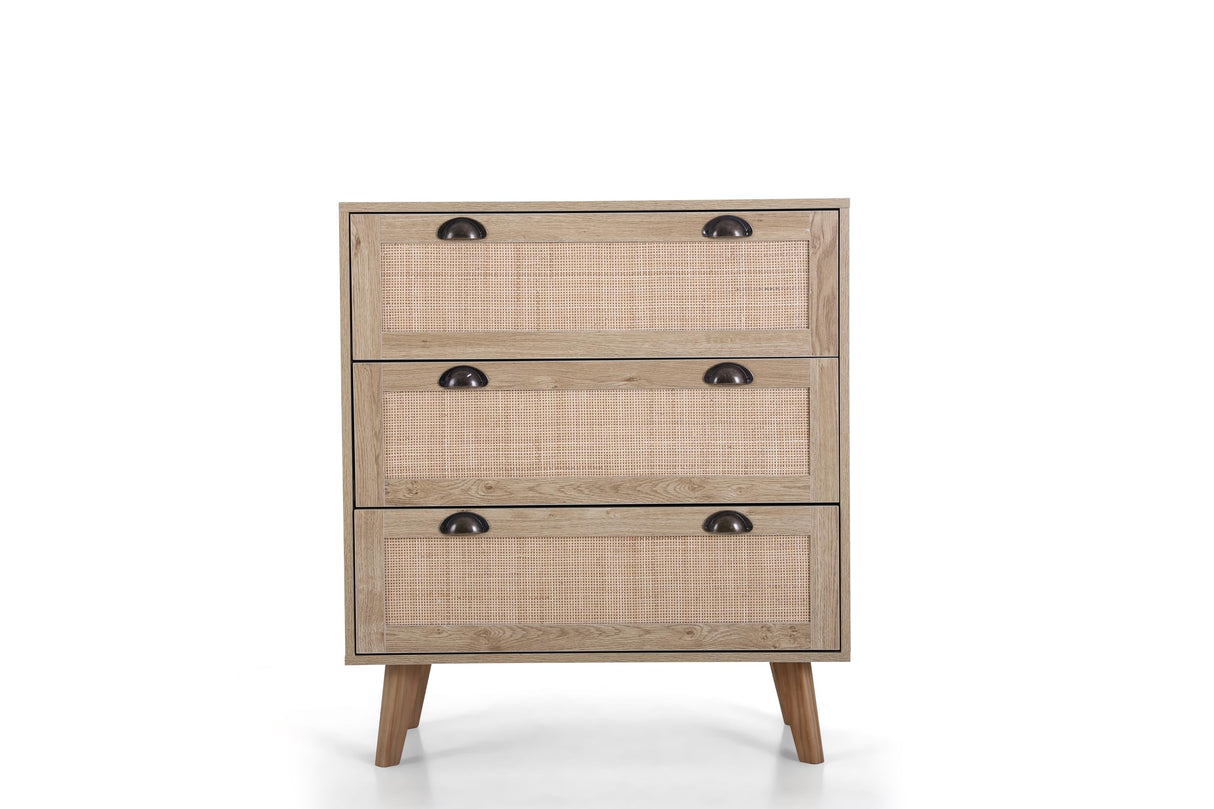 PHI VILLA Rattan Dresser - Rattan Nightstand Boho Cabinet Small Dresser 3 Drawer Dresser/Side Table/Bedside Table, Rattan Cabinet PHI VILLA