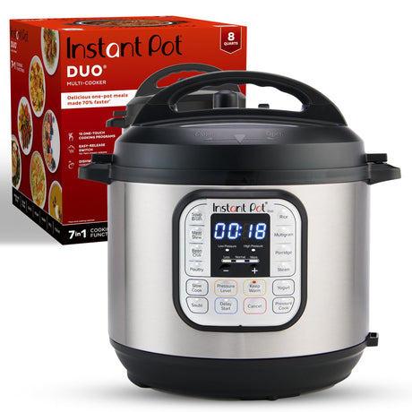 Instant Pot Duo 7-in-1 Electric Pressure Cooker, Slow Cooker, Rice Cooker, Steamer, Sauté, Yogurt Maker, Warmer & Sterilizer, Includes App With Over 800 Recipes, Stainless Steel, 8 Quart Instant Pot