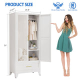 GAIOUS Steel Armoire Wardrobe Closet with Mirror Doors, 71" Household Wardrobe Cabinet with Hanging Rod and Drawer, Metal Clothing Storage Cabinet with Adjustable Shelf for Bedroom, Cloak, Gym(White) GAIOUS