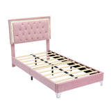 Harper & Bright Designs Velvet Twin Size Bed Frame with LED Lights, Modern Upholstered Twin Platform Bed with Tufted Headboard for Kids,Teens,Girls Boys,No Box Spring Needed,Pink Harper & Bright Designs