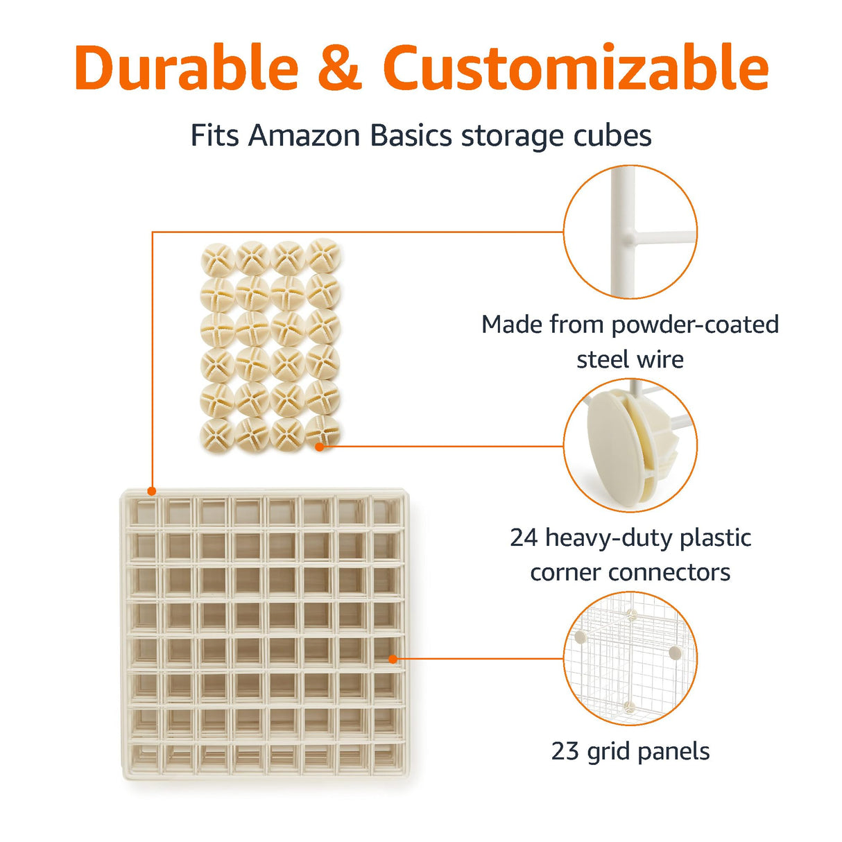 Amazon Basics 6 Cube Wire Grid Stackable Storage Shelves, 12.6 x 26 x 38 inches, White Amazon Basics