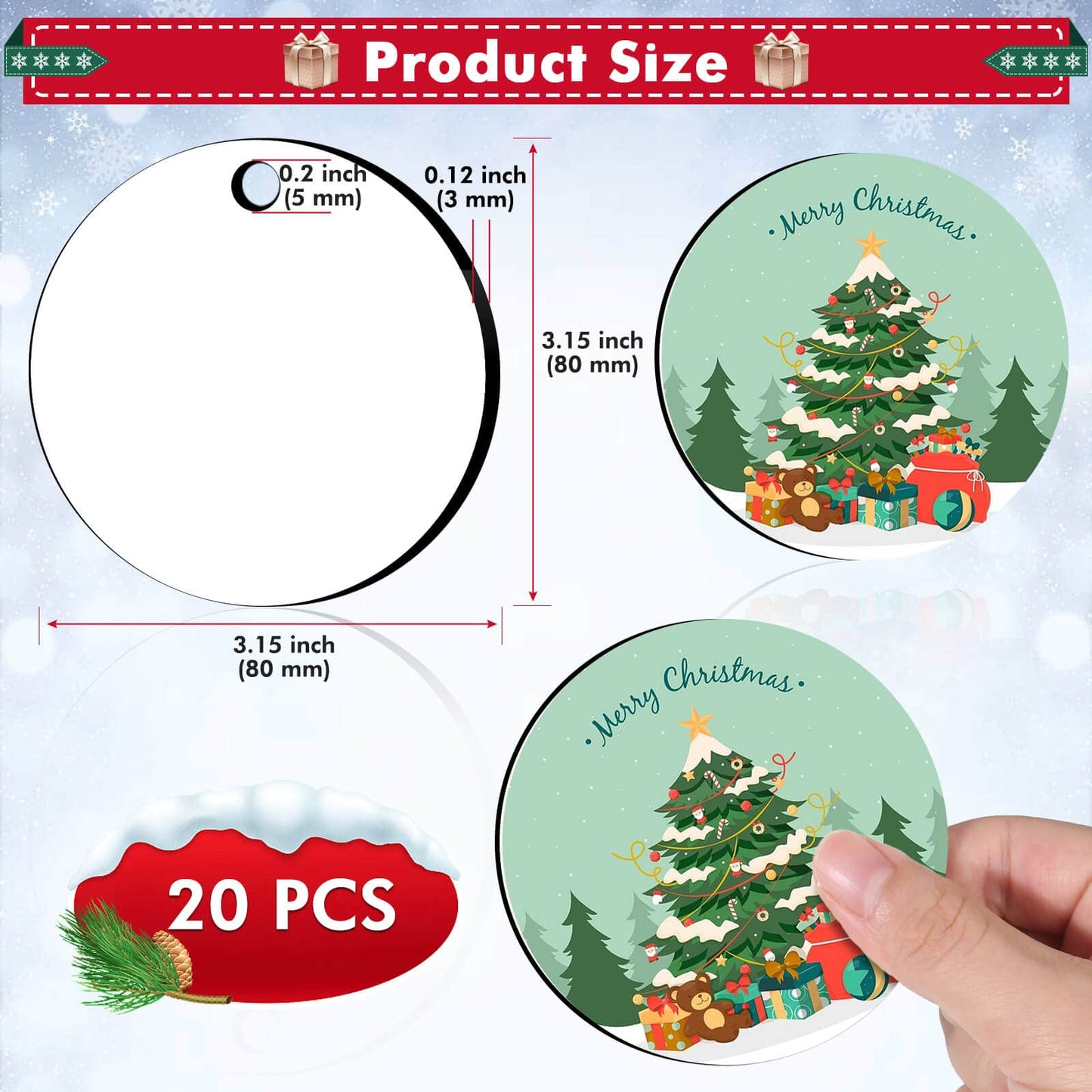 Cridoz 3.15 inches Sublimation Ornament Blanks, 20 Pieces Round Sublimation Blank Ornaments Bulk for Christmas Day and Halloween Day Ornaments Decor(3.15 inches)