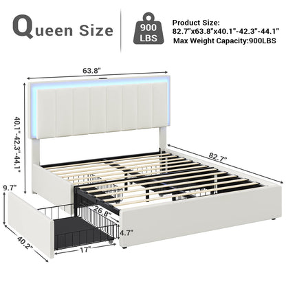 Hasuit LED Queen Bed Frame with 4 Storage Drawers & USB Charging Station - WoodArtSupply