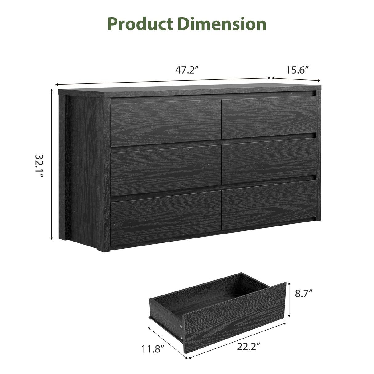 GarveeHome 6 Drawer Dresser for Bedroom, Wide Wood Chest of Drawers Handle Free, Large Modern Dresser Storage Cabinet for Living Room, Hallway Entryway GarveeHome