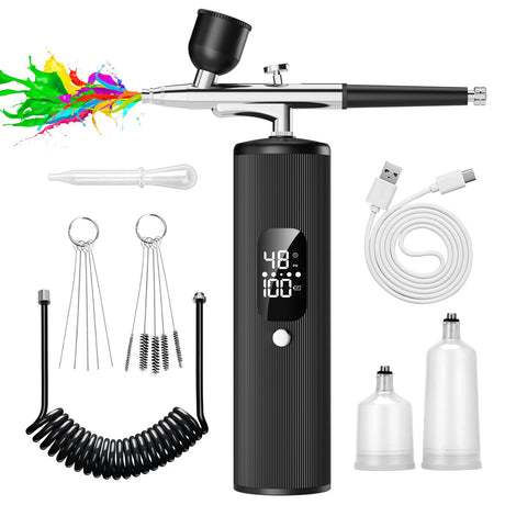 Airbrush Kit with Compressor - 48PSI High Pressure, Non-Clogging Air Brush Set, 6000 mAh Extra Long Standby, Ideal for Painting, Modeling, Cake Decorating, Pastry, Makeup and Nail Art INVIMENT