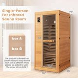 COSTWAY 1-2 Person Far Infrared Wooden Sauna Room, Canadian Hemlock Indoor Low EMF Sauna with Oxygen Ionizer, 9 Carbon Heaters, 4 Light Strips, Tempered Glass Door, Personal Sauna for Home COSTWAY