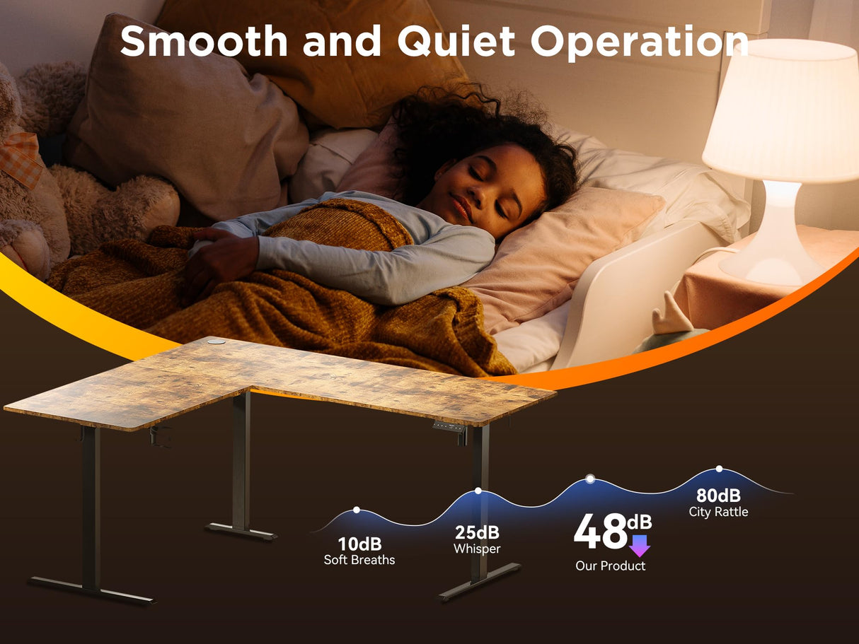 WALKINGDESK 63X55 Inches Reversible L Shaped Standing Desk Height Adjustable with Cup Holder, Electric Corner Computer Desk, Sit Stand up Home Office Desk, Ergonomic Gaming Desk, Rustic Brown WALKINGDESK