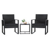 Flamaker 3 Pieces Patio Set Outdoor Wicker Furniture Sets Modern Rattan Chair Conversation Sets with Coffee Table for Yard and Bistro (Black) Flamaker