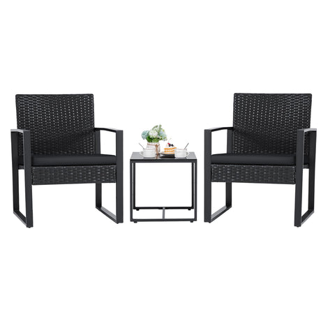 Flamaker 3 Pieces Patio Set Outdoor Wicker Furniture Sets Modern Rattan Chair Conversation Sets with Coffee Table for Yard and Bistro (Black) Flamaker