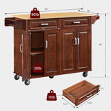 Lyromix 54" Rolling Kitchen Island on Wheels, Large Kitchen Island Cart with Storage Cabinet, Portable Wood Island Table for Kitchen with 2 Drawers and Spice Rack & Towel Rack, Rustic Brown Lyromix