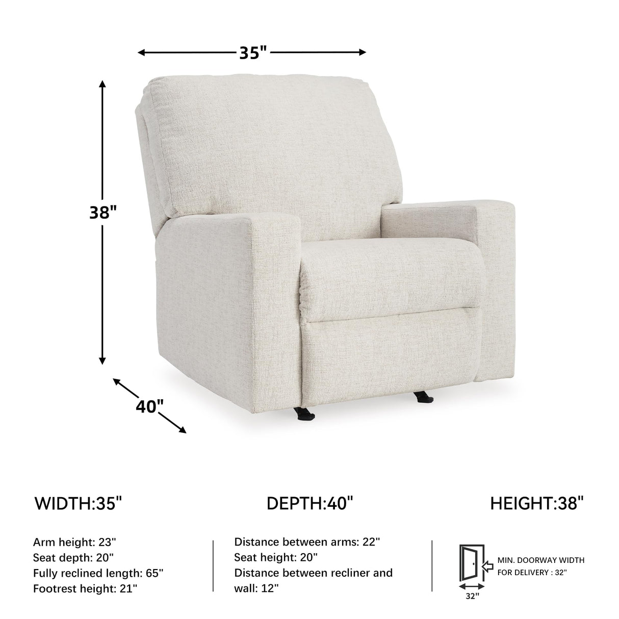 Signature Design by Ashley Rannis Casual Manual Rocker Recliner, White Signature Design by Ashley