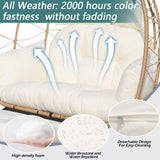 Nevsokio Double Wicker Outdoor Egg Chair,Lounge Chair with Ottoman,Oversized Patio Chair with Footrests,Cushions, Outdoor Indoor Rattan Chair (Rope, White) Nevsokio