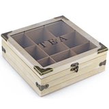 MOLIGOU Wood Tea Box Organizer, Tea Storage Chest with Glass Lid, 9 Compartments, Tea Bag Holder for Cabinet, Pantry MOLIGOU