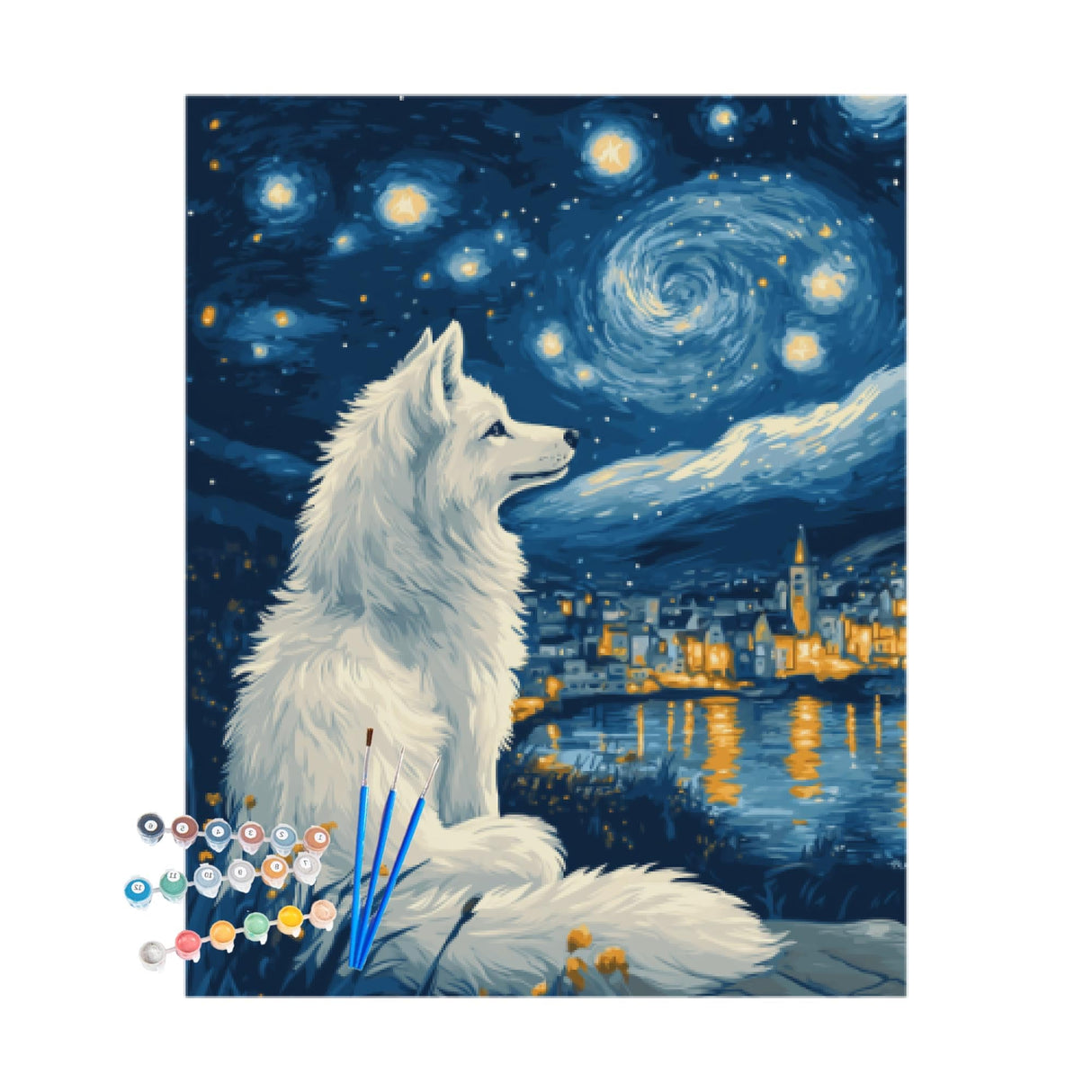 Wolf Paint by Number, White Wolf Paint by Numbers Kit for Adults, Wolves Canvas Wall Art, Starry Night Animals DIY Acrylic Painting for Gift, Home Wall Decor(16x20inch, Unframed) Cawpom