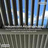 Domi Louvered Pergola 12' × 20', Outdoor Aluminium Pergola with Adjustable Roof, Curtains and Netting, Hardtop Gazebo for Patio, Deck, Garden, Yard, Beach(Gray) domi outdoor living