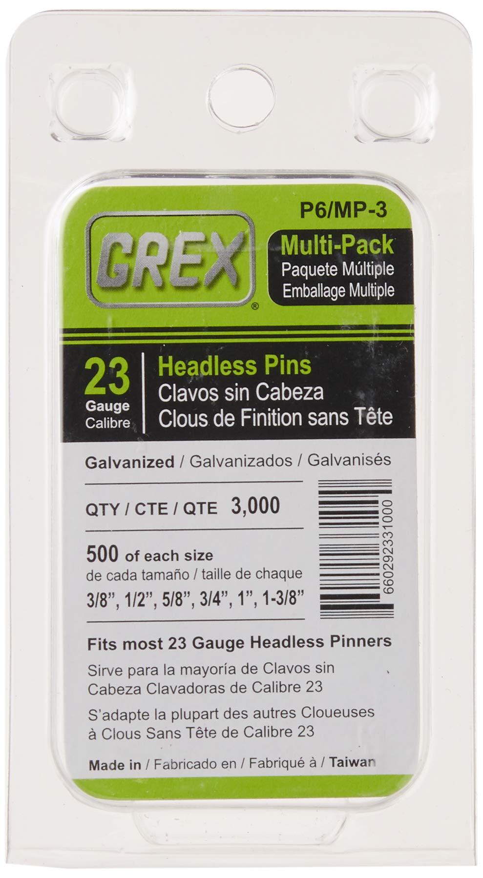 GREX P6/MP-3 23 Gauge Multi-Pack Headless Pins (3,000 per box) GREX