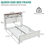 YITAHOME Queen Farmhouse Bed Frame,49.14" Tall Headboard with Storage and Bookcase Led Light & Charging Station, Sliding Barn Door, Wooden Platform Bed Frame, No Box Spring Needed, White YITAHOME