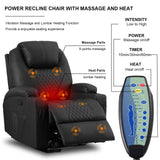 AHMED Power Recliner Chair, Home Theater Seating with LED Ambient Lighting, PU Leather Lazy Sofa Heat Massage Chair with Cup Holders/Side Pockets/USB Ports for Living Room, Dark Black, Set of 2 AHMED