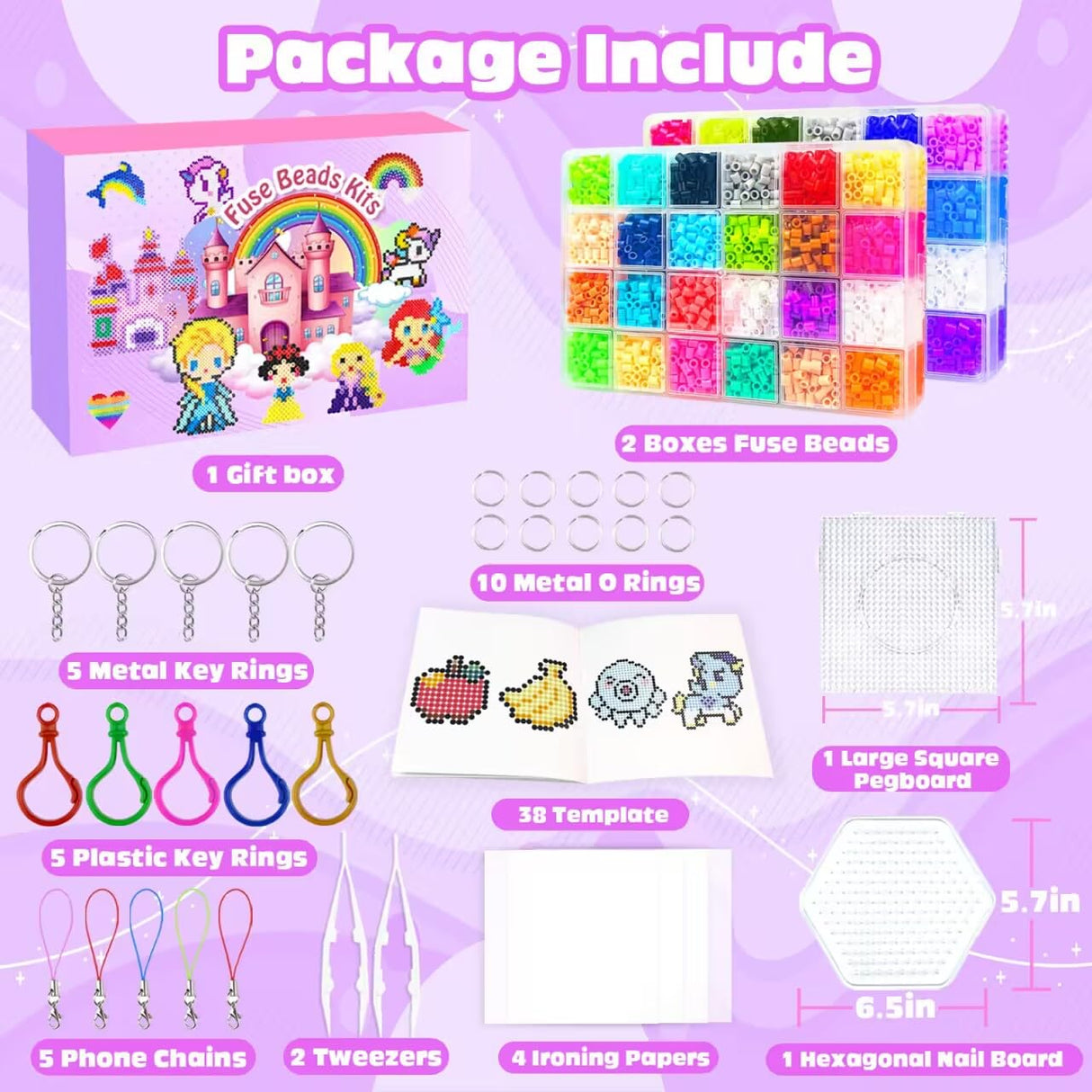 Fuse Beads Kit - 48 Colors 5mm Fuse Beads Set with Pegboards, Ironing Papers and Accessories, Fuse Beads 2 Boxes, DIY Craft Kits for Kids, Arts and Crafts Gifts for Girls & Boys Christmas Birthday AJAZPER