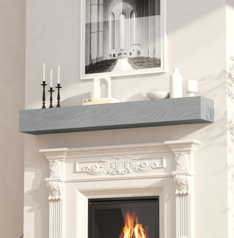 CRAFTEASE Fireplace Mantel 72 Inch Solid Wood Mantels for Over Fireplace 5" Thick Wall Mounted Shelves Long Floating Farmhouse Shelf Handcrafted Wooden Fireplace Mantle 72 X 8 X 5 - Weathered Grey CRAFTEASE