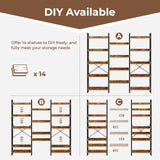 Rolanstar Bookshelf 5 Tiers with 4 Hooks, Triple Bookcase with Open Display Shelves, Industrial Wide Bookshelf with Metal Frame for Living Room, Office, Rustic Brown Rolanstar