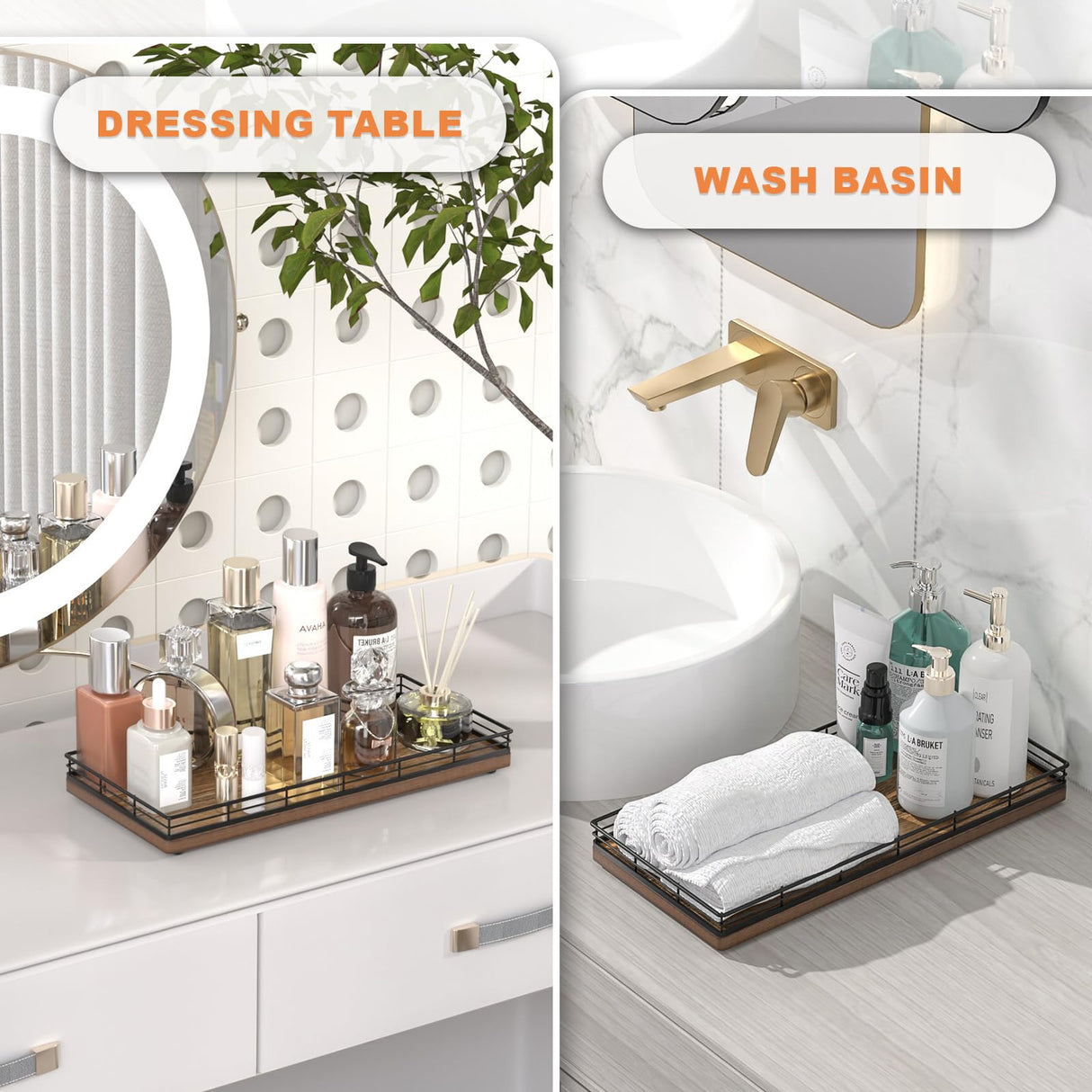 Acacia Bathroom Toilet Tank Tray, 13" Wood Toilet Paper Storage Basket Back of Toilet Basket Organizer, Vanity Tray for Perfume Makeup Candle Kitchen Counter Coffee Table Decor Focusonit